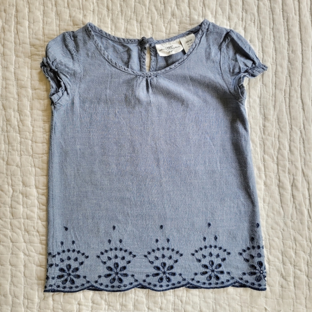 H&M Lightweight Chambray Eyelet Short Sleeve Top Shirt Size 3-4Y